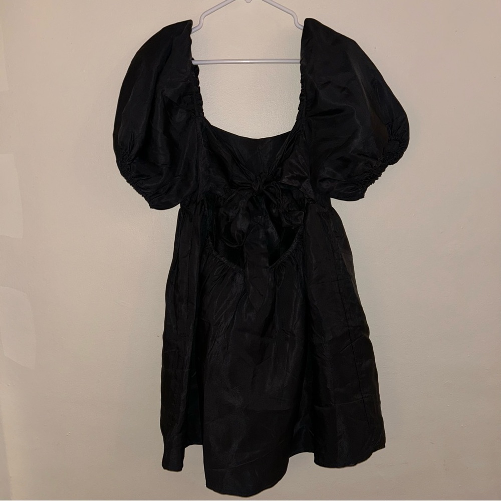 NWT Urban Outfitters Alexa Taffeta Puff Sleeve Tie Back Mini Dress - Picture 4 of 4